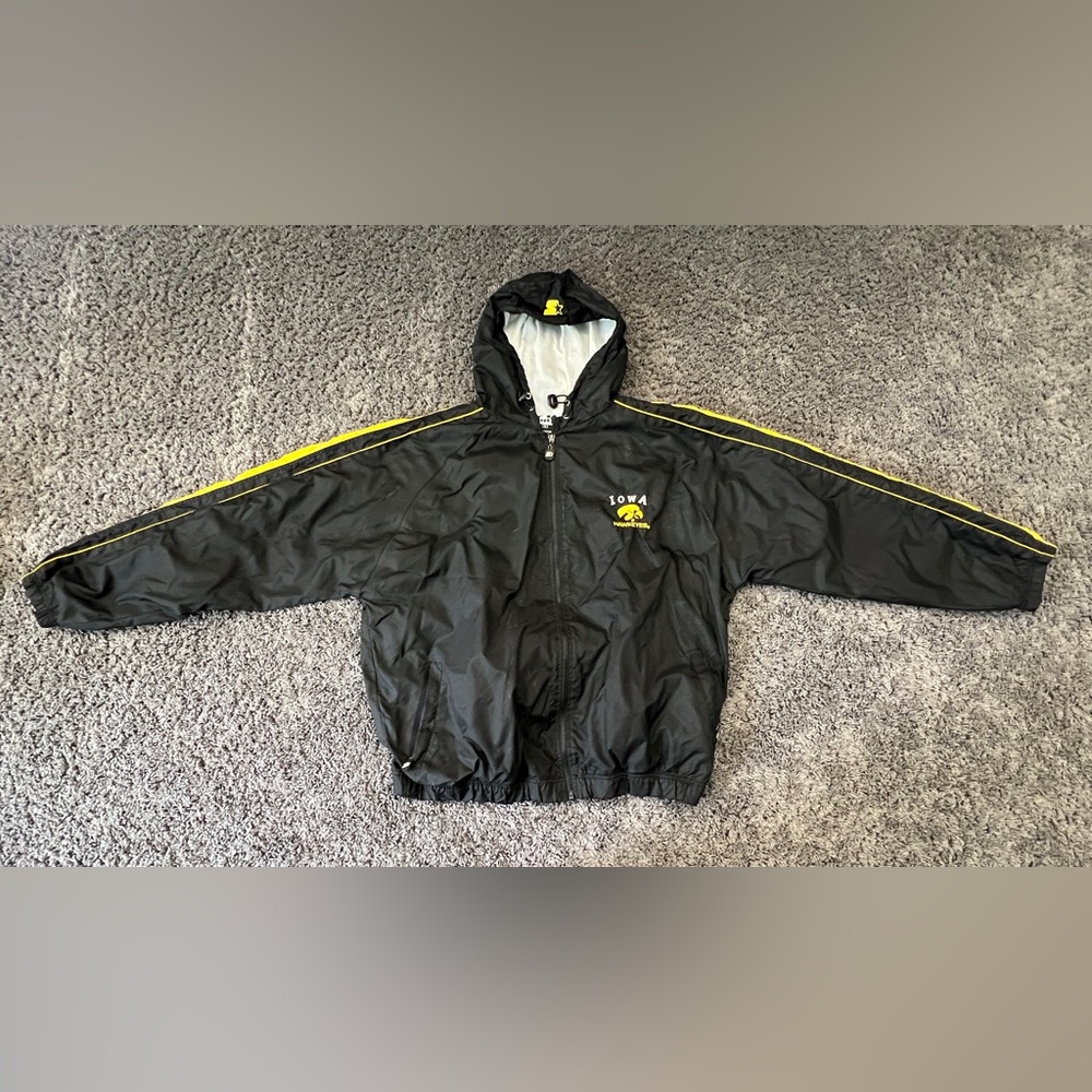 Vintage Iowa Hawkeyes Starter Team Size Large Black Gold Windbreaker Jacket Zip